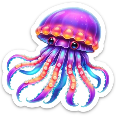 Neon glowing jellyfish-crab-squi sticker