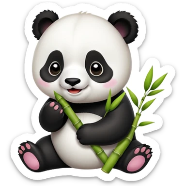 Chengdu Giant Panda Research Base with cute panda, simplified emoji style with bold outlines and bright colors, cartoon style panda with bamboo sticker