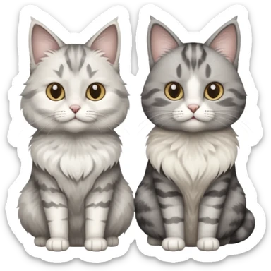 a very fluffy grey and white cat sitting next to another cat sticker