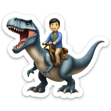  Asian Man riding a tyrannosaurus sticker