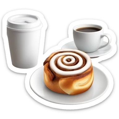 Cinnamon Roll next to coffee sticker