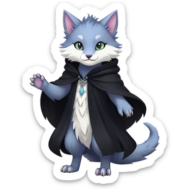 Kawaii dark edgy fantasy pastel ethereal feline-vernid-sergal-fursona animal creature with a tufted tail full body sticker