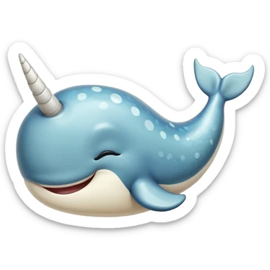Meme-Worthy Cute Sleeping Narwhal Portrait Emoji, Head resting peacefully with a contented smile, showcasing a streamlined, mottled body with a softly spiraled ivory tusk and eyes gently closed in serene slumber, Simplified yet adorably endearing features, highly detailed, glowing with a soft, drowsy arctic light, high shine, relaxed and utterly lovable, stylized with an air of playful laziness, soft glowing outline, capturing the essence of a sleeping narwhal that feels destined to become the next viral icon of adorable rest! sticker