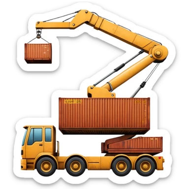 Container being lifted by a large machine, import. sticker