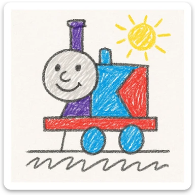Thomas the Tank Engine, vintage storybook style, hand-drawn, soft lines, gentle colors sticker
