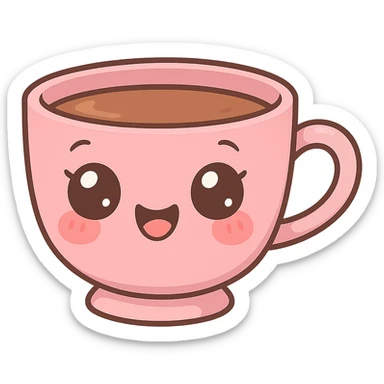 a cute pink teacup, original design, big eyes, blushing cheeks, joyful sticker