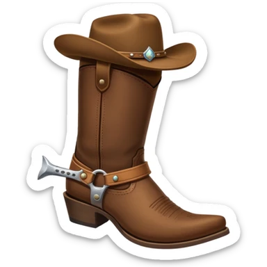 cowboy boot with spurs and a cowboy hat on top sticker