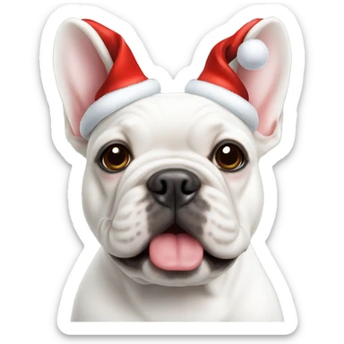 White Frenchie with Christmas hat sticker
