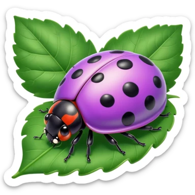  cute purple lady bug on leaf sticker