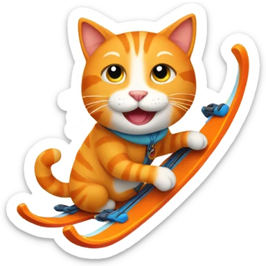 Happy Orange cat with skis sticker