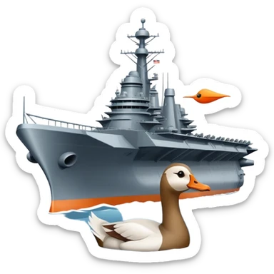 A battleship aircraft carrier hybrid with a goose head instead of the front command tower, with orange beak sticker
