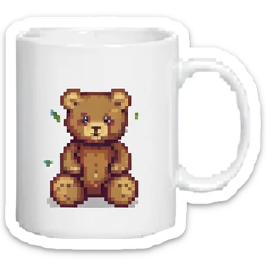 white mug with a teddy bear pattern sticker