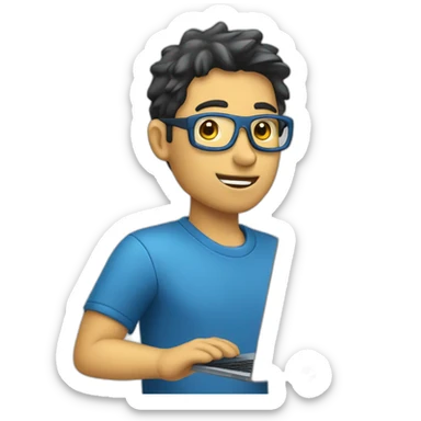 a system engineer using his anime blue laptop sticker