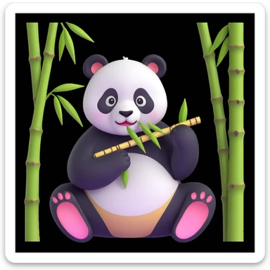 panda eating bamboo in forrest background, close up pose sticker