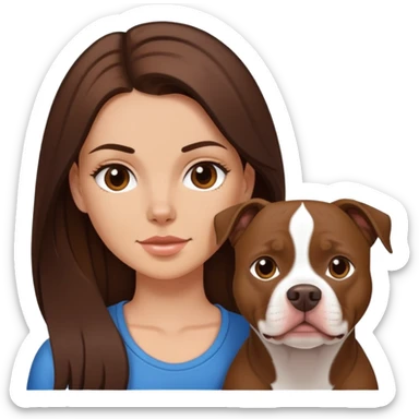 White girl with dark brown long hair with her pitbull dog sticker