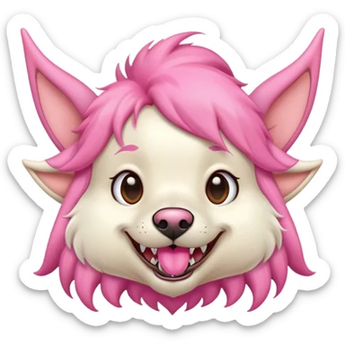a dog with freaking elf ears and big lips and gapped teeth and pink fur  sticker