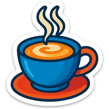 cappuccino cup with steam, vibrant and colorful, cartoon style sticker