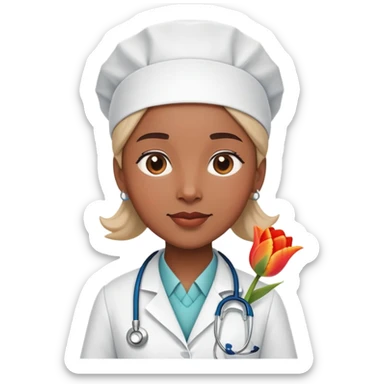 A educational consultant character that his face and body is beautiful and playful tulip and wears doctor's dress sticker