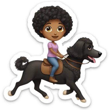 Brown girl straight black hair riding a bernadoodle sticker