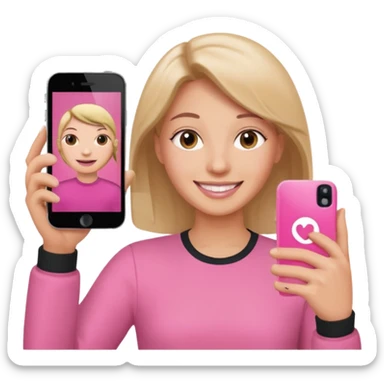 pink video call between one person holding the phone with a person on the phone screen sticker