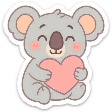 cute cartoon koala holding a heart, soft colors, pastel toon style sticker