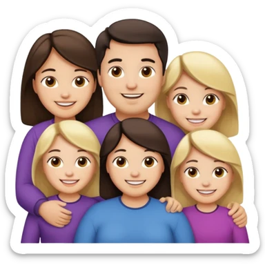 Familia de 4 personas sonriendo: Hombre gordito pelo oscuro, Mujer pelo cafe, hija 1 pelo mono e hija 2 pelo oscuro. sticker