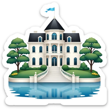 3 story white mansion with lake and port couchere sticker