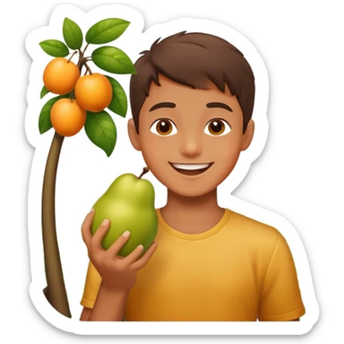 happy boy enjoying fruit outdoors sticker