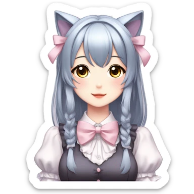 Gorgeous anime style catgirl with blushing face with maid outfit bow tie idol model kawaiicore pearly petite simplistic aesthetic trending style sticker