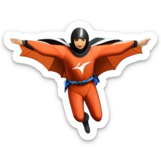 A daring wingsuit athlete soaring between towering mountains, with their wingsuit fully stretched, cutting through the air at high speed. The background features dramatic cliffs and a vast sky, emphasizing the thrill and freedom of base jumping. sticker