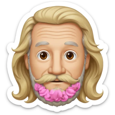 MID/OLD AGE MAN WITH LONG BLOND & bROWN WAVY HAIR; AND BROWN & GREY MOUSTACH AND BEARD, HAPPY EYES, ROSEY CHEEKS sticker