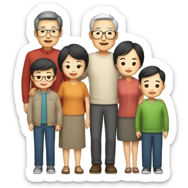 Chinese family: grandparents, parents and nephews sticker