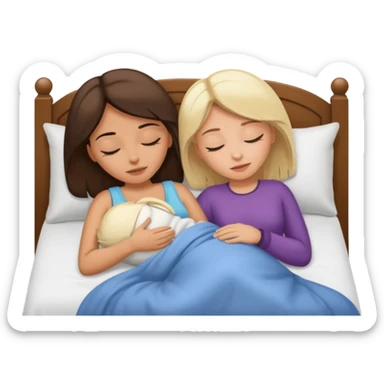 Brunette women sleeping in bed on white blonde woman sticker