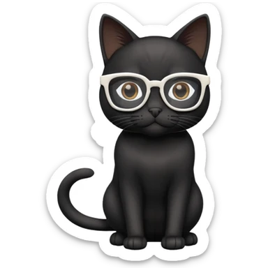 black cat full body wearing white glasses with square modern frames sticker