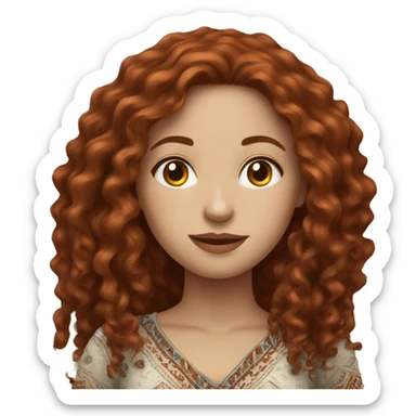 pale woman with long dark red curly hair wearing boho top sticker