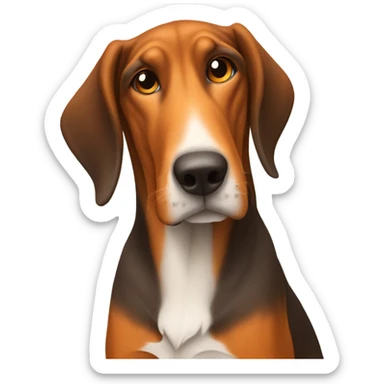 A brown hound dog sitting next to an orange fox  sticker