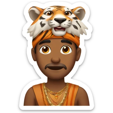 Indian man with tiger paw on head sticker