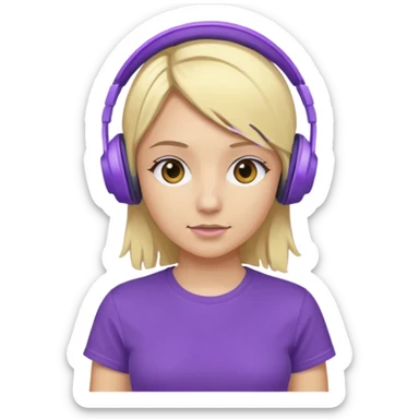 blonde girl with purple headphones and tshirt  sticker