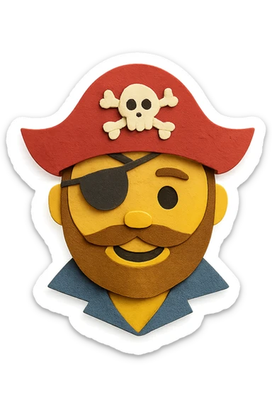pirate, paper craft style sticker