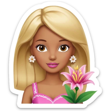Brown skin blonde hair Barbie with flower Lilly in hair  sticker