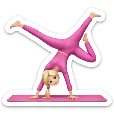A fair-haired girl in a pink suit does a back bridge on a mat. two legs and a bridge to the other side sticker