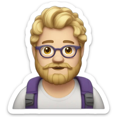 Chubby non binary Big lebowsky round glasses mid-lenght blond hair chaotic res beard vaporizer sticker