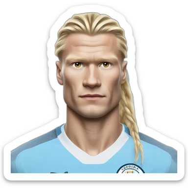 Erling Haaland with long hairs Manchester City sticker