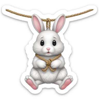 A bunny hanging tightly from a rope  sticker