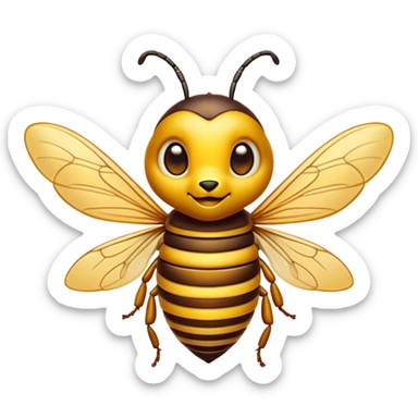 Cinematic Cute Hornet Portrait Emoji, Head tilted playfully and inquisitively, featuring a compact, delicately striped body with adorable, round eyes and subtly detailed wings, Simplified yet irresistibly adorable features, highly detailed, glowing with a warm, inviting glow, high shine, affectionate and lively, stylized with a touch of whimsical insect charm, soft glowing outline, capturing the essence of a mischievous yet endearing hornet that seems as if it could buzz out of the screen into your arms! sticker
