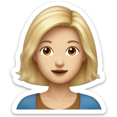 vrouwtje met blond haar tot op de schouders, blauwe ogen, sproeten, bruine wenkbrauwen sticker