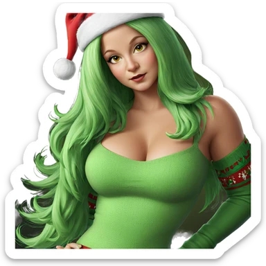 santa girl with green hair sticker