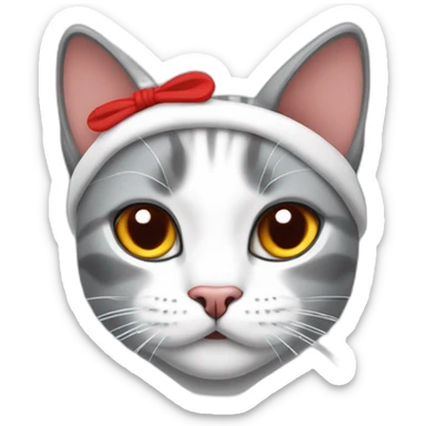grey and white cat with red headband below ears rambo style sticker