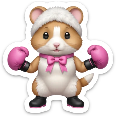 Cute hamster with pink bow wearing platform black boots and boxing gloves standing up sticker