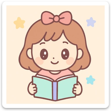 a girl in pink clothes reading a book, cute cartoon style, adorable and charming sticker